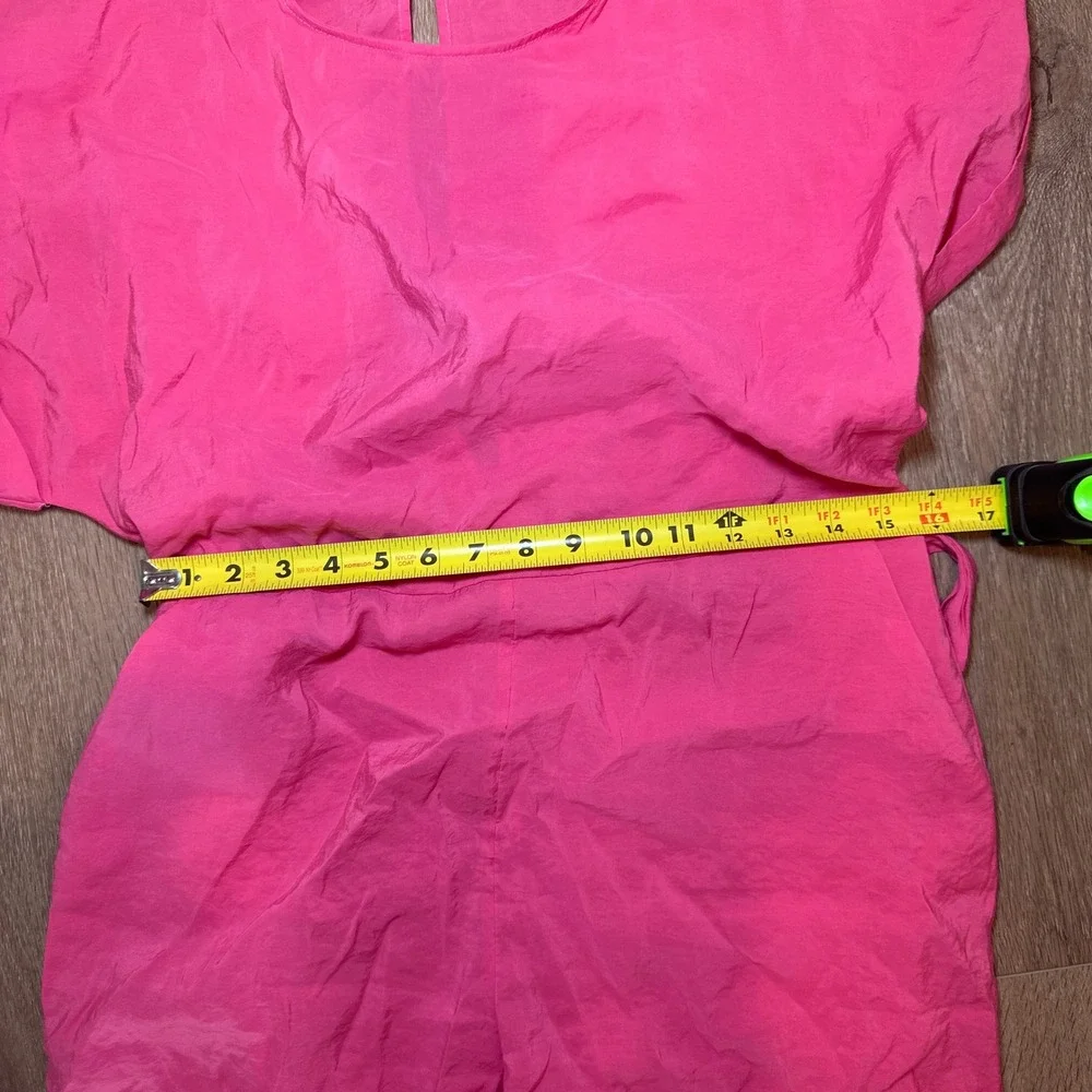 Zara Womens Pink Textured Short Sleeve Keyhole Back Tie Waist Romper Size XS